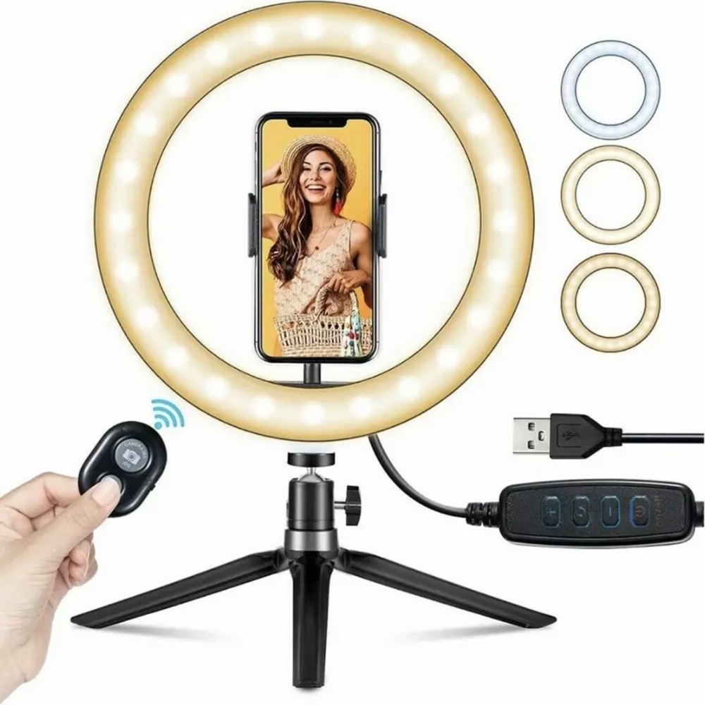 Victsing 10" LED Ring Light Tripod Adjustable Shades Phone Holder BH472A